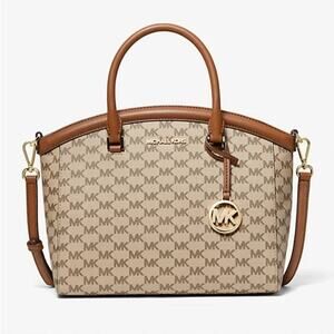 NWT Michael Kors Yara Natural/Luggage Tan/Brown Large Logo Satchel Bag
